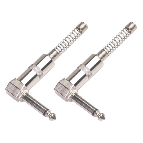 2개 6.35mm(1/4'''') 수 직각 TS 오디오 플러그 커넥터 어댑터, 85x42mm, 실버, 아연 합금