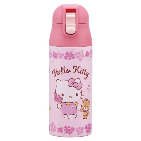 스케이터 잠금형 원 푸시 다이렉트 스테인리스 머그 보틀 텀블러, 1개, 키티 플라워 리스, 360ml