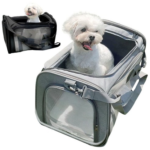견행묘행 강아지 슬링백 산책가방 여름가방 기내용 이동가방, 라이트그레이