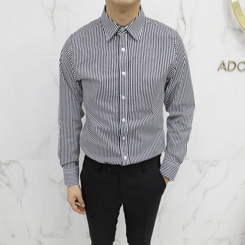 아도르클래식 스트라이프 하이스판 프리미엄 정장 기본 카라 드레스 와이셔츠