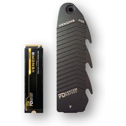 Fantom Drives 드라이브 VENOM8 2TB SSD NVMe Gen 4 M.2280 PS5 스토리지 확장 게임용 PC 및 노트북 - 최대 7400MBs 3D NAND, 2TB NVMe + Heatsink Fantom Dri