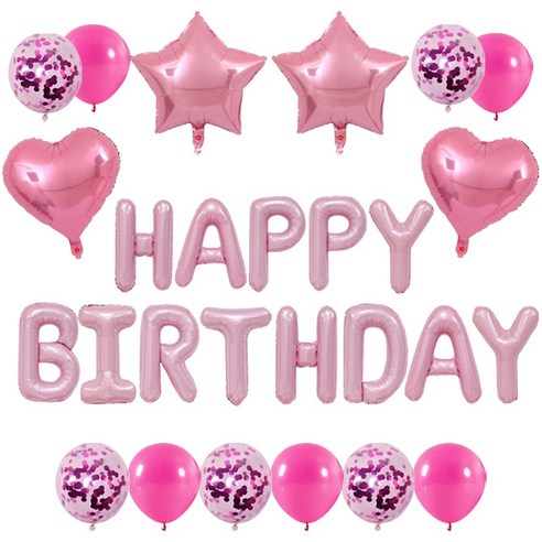하트 스타 HBD 생일축하 은박풍선 세트 [에브리띵스마일] 1219, 1세트, 핑크 풍선