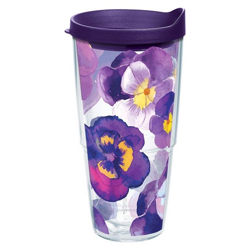 Tervis 이중벽 텀블러 트래블 리드 포함 텀블러/콜드컵, Watercolor Pansy, 710ml