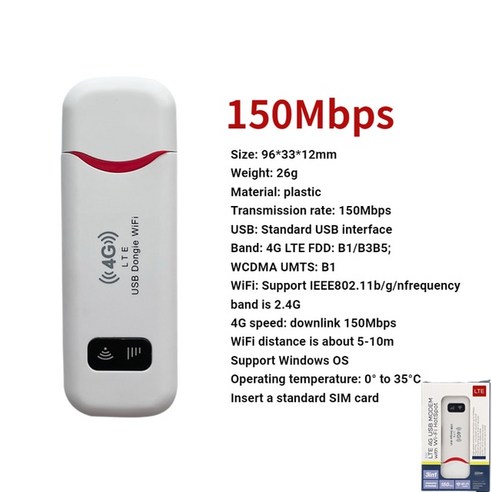 공유기와이파이 무선와이파이공유기 4G LTE 무선 USB 동글 모바일 광대역 150Mbps 모뎀 스틱 Sim 카드 라우터 홈 오피스 와이파이 어댑터, [01] white red, [04] white red