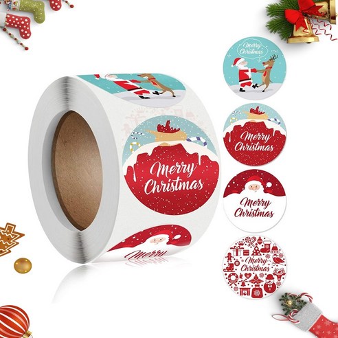 TeeFly 500pcs / 롤 3.8cm 메리 크리스마스 무늬 스티커 라운드 봉투 선물 카드 및 Holidayparties에 대 한 인감 레이블, 넓은/