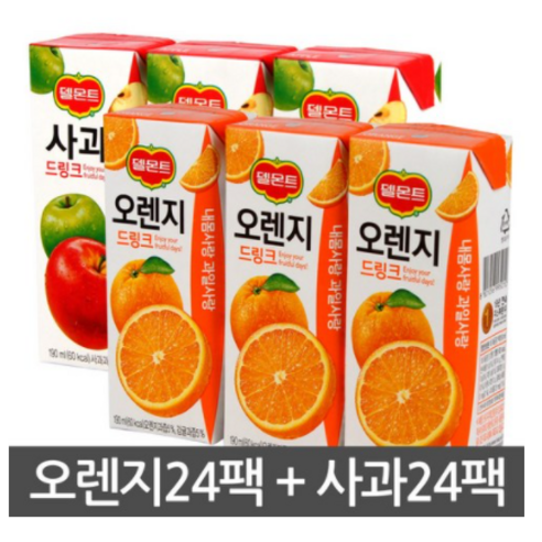 델몬트 드링크 사과 + 오렌지 2종 혼합 / 과일 팩 음료, 32개, 190ml