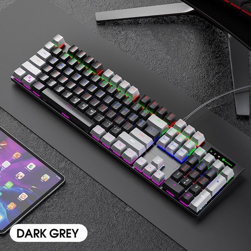 ANKRIC 키보드 기계식 청축 동적 RGB, 흑회색
