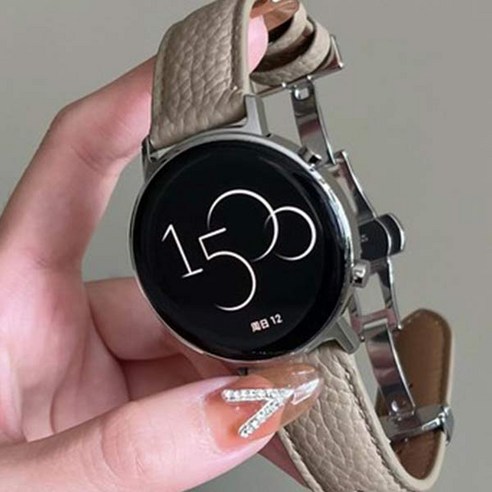 [용꼬리용용] 갤럭시워치 레더 메탈 버클 스트랩, 22mm, 베이지