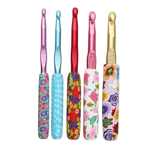 5 pcs 알루미늄 크로 셰 뜨개질 후크 바늘 뜨개질 후크 6.5mm 7mm 8mm 9mm 10mm, 여러 가지 빛깔의, 알류미늄