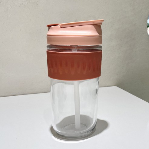 사랑스러운 비주얼 ins풍 한 잔 더블 유리 커피잔 남녀 빨대 휴대용 물컵, 핑크 고급(더블 음료), 301-400ml