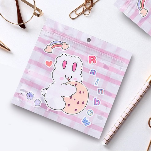 리리월드 귀여운 구디백 예쁜 지퍼백 어린이집 선물 포장 봉투 48P, 48장, 14.무지개래빗(13.5x13.5cm)