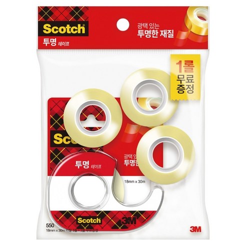 스카치 테이프 디스펜서 581D 18mm x 15mm 1개 + 550리필 18mm x 30mm 3개, 투명, 1세트