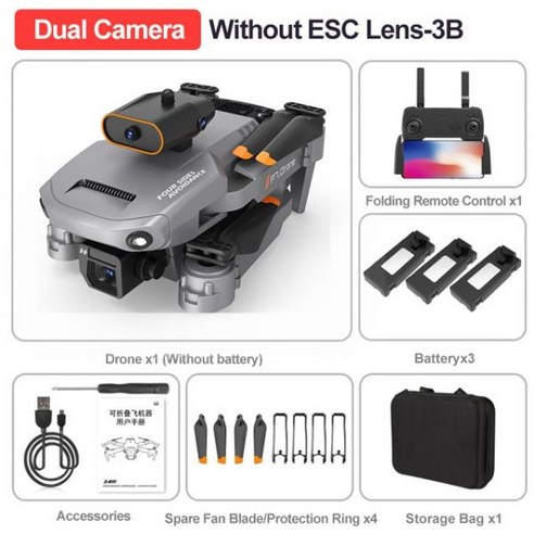 KBDFA 새로운 지능형 장애물 회피 드론 8K 전문 광각 항공 사진 FPV HD WIFI RC 접이식 쿼드콥터 헬리콥터, 27 grey-6KAD-2 C-3B