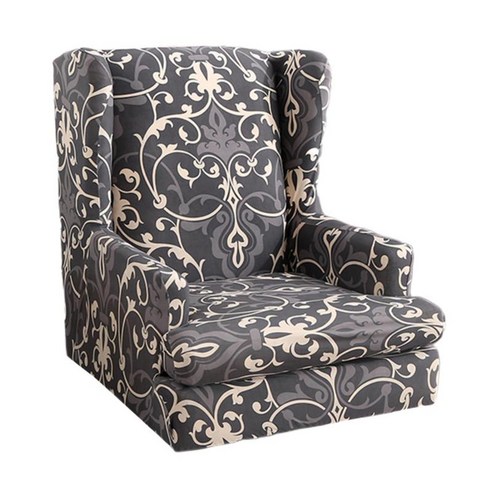 스트레치 윙백 의자 슬립 커버 윙백 의자 윙 의자 커버 빨 폴리 에스터 미끄럼 방지 가구 프로텍터, 패턴이 있는 회색, {"수건소재":"폴리에스터"}