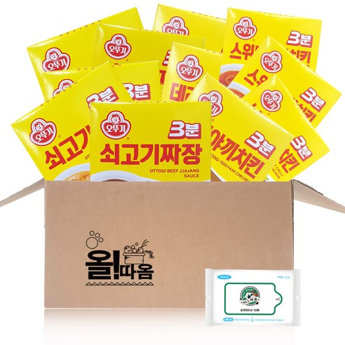 오뚜기 3분 쇠고기카레+쇠고기짜장+데리야끼치킨+스위트칠리치킨 X 3개씩 (총12개), 1세트