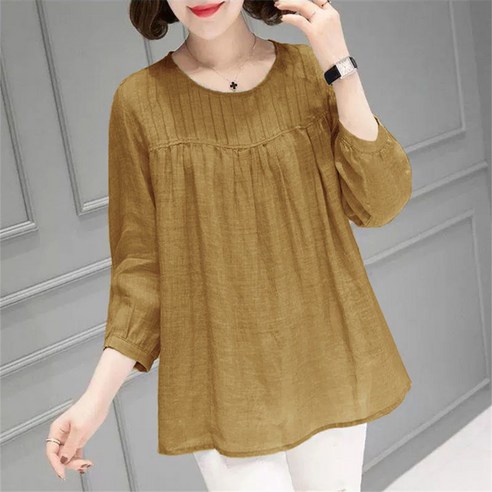 besteffie 중년 여성용 긴팔 티셔츠 루즈핏 봄 여름 간편한 스타일 빅사이즈 라운드넥 데일리룩 엄마 면마 티셔츠 K78