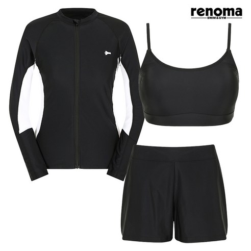 레노마수영복 여성 3PCS 집업 래쉬가드세트 블랙 (RN-LS2E704_BK)