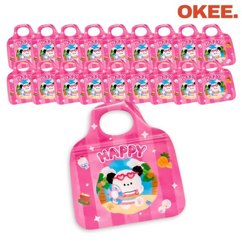 OK 간식포장 구디백 손잡이 지퍼백 어린이집 선물포장, 20개, 핑크