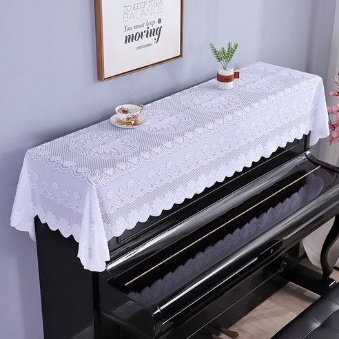 SKANDSALO 피아노 커버 덮개 레이스 하프 커버 현대 흰색, 매화꽃-순백색, 90cm 폭 * 160cm 길이, 1개