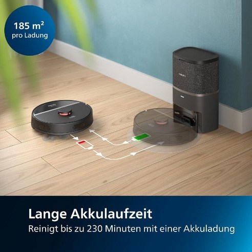 카펫 위에서 자동으로 흡입력을 높여 미세먼지를 제거하고 바닥 청소에 탁월한 피립스 로봇 청소기