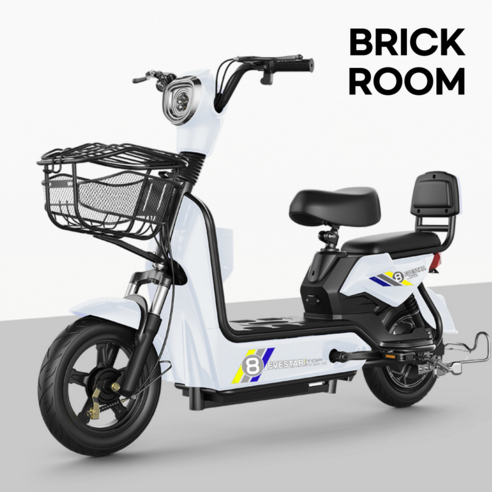 BRICKROOM 3세대 전기 스쿠터 자토바이 전동 출퇴근 팻바이크 2인용 자전거 배터리 분리형, 화이트, 14A납산(65km)