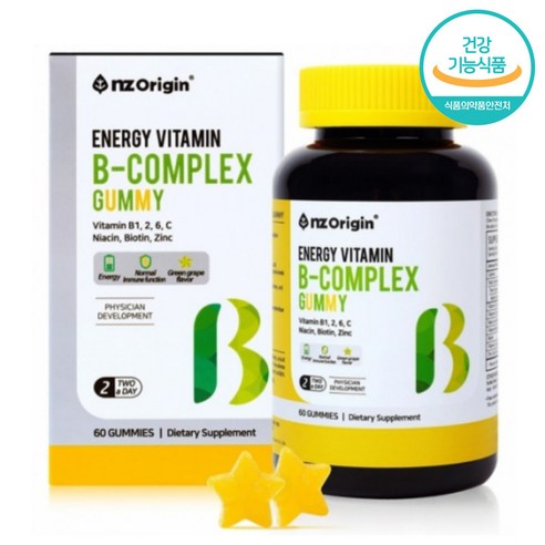 엔젯오리진 비타민 B-컴플렉스 에너지 60구미(1개월) 수용성 비타민C 아연 나이아신 비오틴 출산 비타민B1 비타민B6 비타민B2 출산 학생 직장인 20대 30대 40대, 60정, 4개
