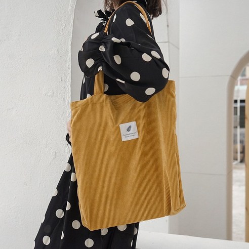 [SW] 코듀로이 재사용 가능한 접이식 에코 식료품 쇼핑 가방 여성용 캔버스 천 숄더 백 환경 보관