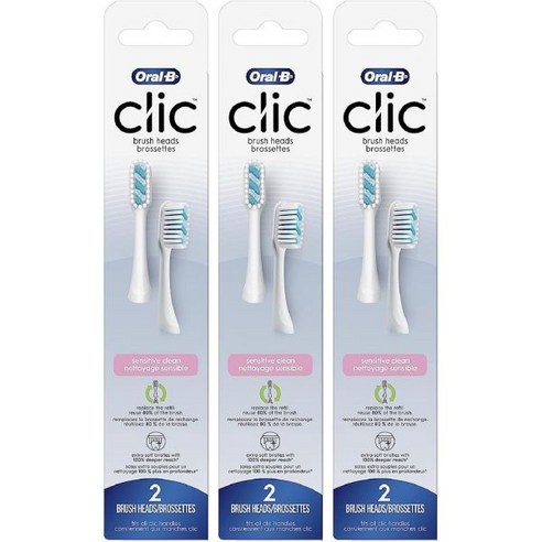 오랄비 OralB Clic 칫솔 민감성 클린 교체용 브러시 헤드 흰색 2개(3개 팩)