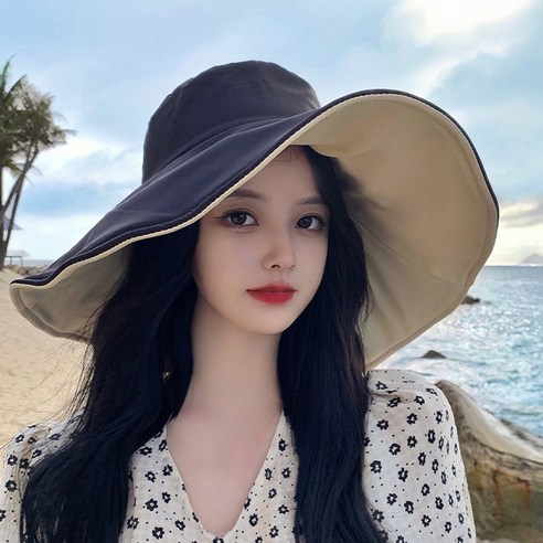 DFMEI UV 챙 스냅백 자녀 여름 나들이 자외선 차단 챙 벙거지 양면 태양모, DFMEI 블랙+카키