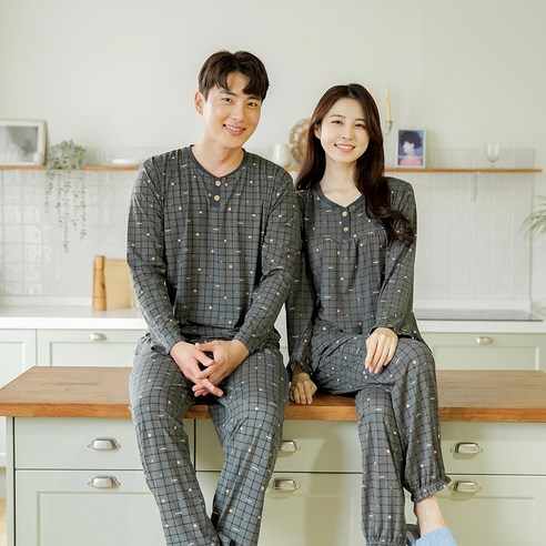 투위 가을겨울 피치기모 커플 잠옷 신혼부부 수면파자마SET