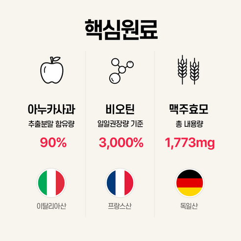 피부와 모발 건강을 위한 뉴트럼 아누카사과 맥주효모 비오틴 더리치