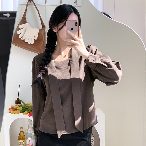 [뉴데이][겨울소재] 여성 부드러운 타이 블라우스