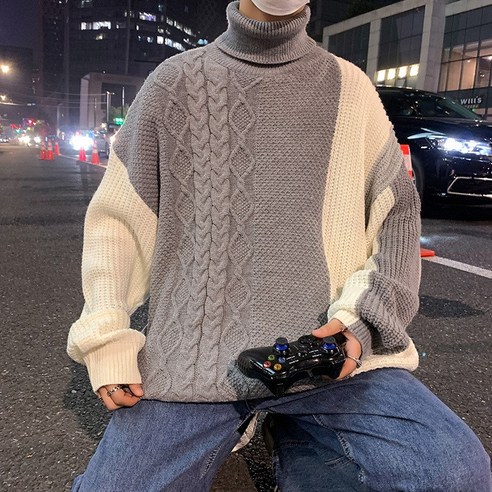 KORELAN 터틀넥 스웨터남성 루즈핏 스웨터 라운드 칼라 캐주얼 니트 롱 슬리브 트렌드