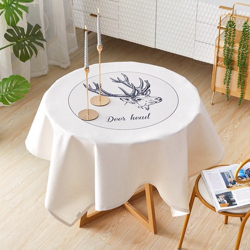 KORELAN 북유럽풍 베란다 작은 원형 식탁보 가정용 방수 타원형 탁자보 덮개 정사각형 식탁보, 사슴의 훈장 식탁보