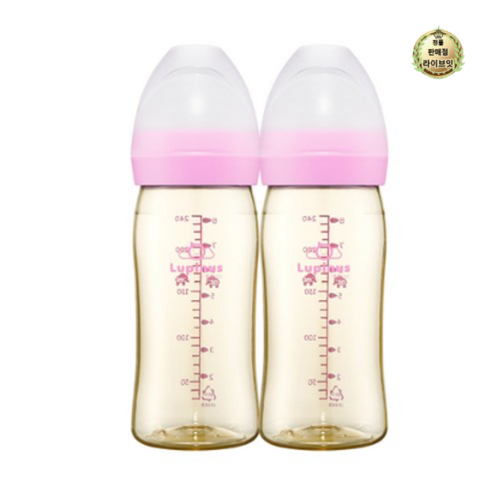 루피너스 PPSU 젖병 240ml 트윈팩(블러쉬핑크)+젖꼭지(2개입), 단일옵션 더블하트젖병