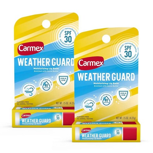 Carmex Weather Guard 모이스처라이징 립밤 스틱 SPF 30 4g 0 4팩, 2, 2