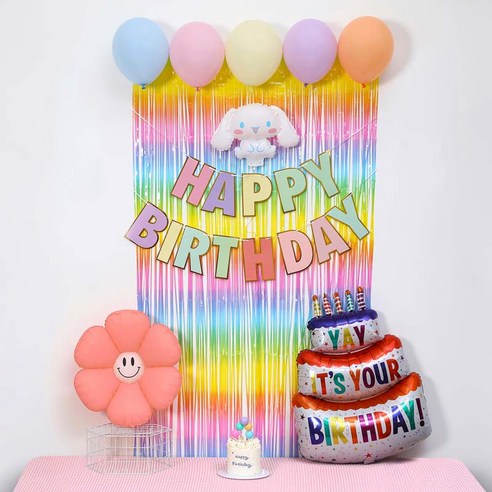 [피앤비유니티]스마일데이지 풍선스탠드 생일장식커튼세트 펌프포함, 1세트, 05)시나모롤기본형마카롱커튼세트