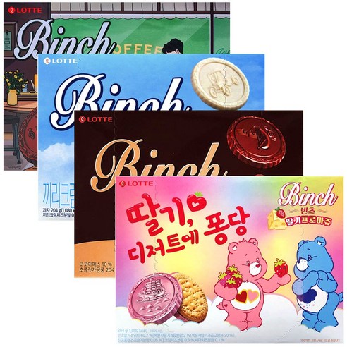 (4종세트) 빈츠 딸기프로마쥬+오리지널+카페모카+끼리크림치즈 816g 어린이집 학교 돌봄교실 학원 탕비실 과자 간식