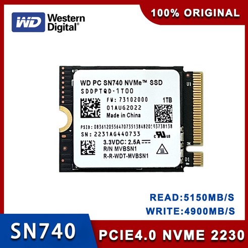 통관번호 및 배송일자 Western Digital-WD SN740 2TB 1TB 512GB M.2 SSD 2230 NVMe PCIe Gen 4×4 SSD 마이크로소프트 서피스 프록, 3.1 테라바이트 Best Top5