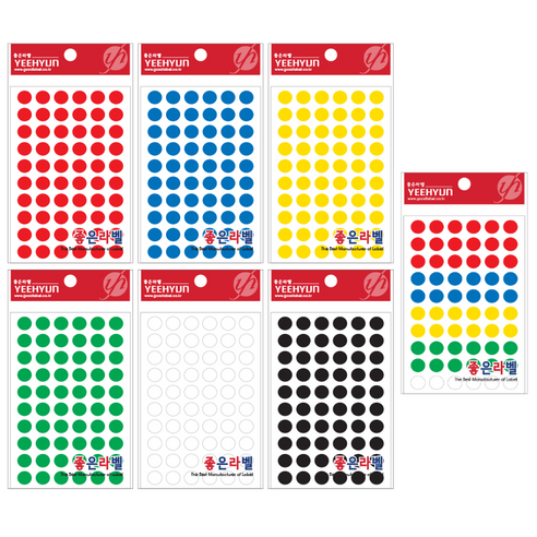 (예현)칼라 원형스티커 3002 분류용 라벨 12mm 견출지 원, 혼합 예현견출지