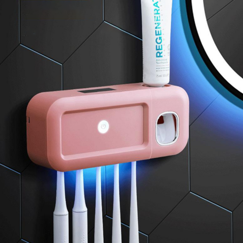 Smabat 자외선 살균 칫솔살균기 가정용 무선 칫솔살균기 USB충전 광충전 무타공 접착스티커, 핑크