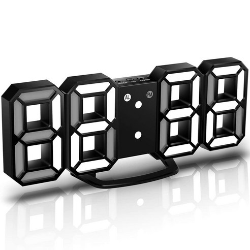 Deoxygene 3D LED 벽시계 디지털 시계 3개의 밝기 조절이 가능한 알람 시계 흰색, 검은 색