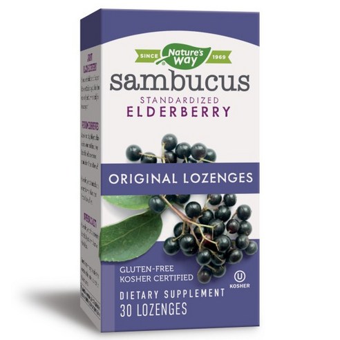 네이쳐스웨이 오리지널 샘부커스 스탠더다이즈드 엘더베리 로젠지, 3개, 30정