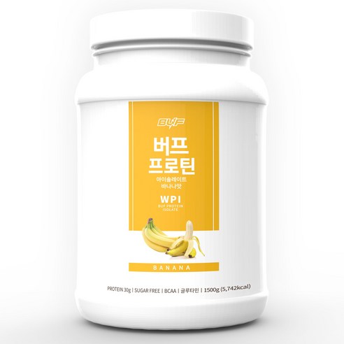 단백질보충제  버프 프로틴 아이솔레이트 WPI 100% 유청 단백질 보충제 파우더 바나나맛 1.5kg, 1개