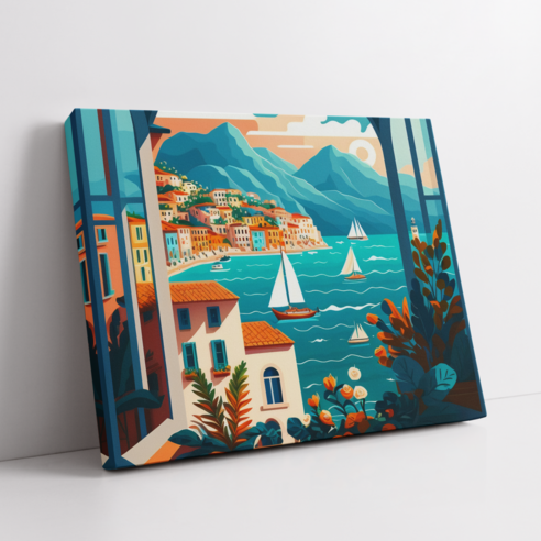 아트앤코 DIY 보석십자수 액자 캔버스 일체형 50x40cm, 1세트, 푸른 바다 랜드스케이프 플랫