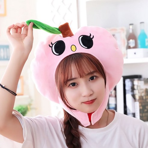파티팡 큐티 후드모자 [복숭아] 귀여운 캐릭터모자 사진소품 얼굴 인형모자 파티모자 동물모자 복숭아모자 과일모자, 1개, 핑크