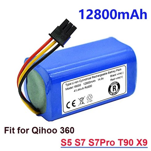 로봇 진공 청소기 교체 배터리 팩 Qihoo 360 S5 S7 S7Pro T90 X9 용 14.8v 12800mAh, 1)8800mAh