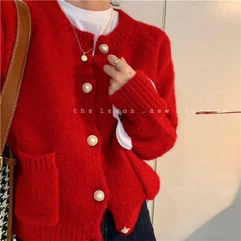 【DF】복고풍 부드러운 스타일 달콤한 스웨터 가디건 가을 겨울 새로운 한국어 스타일 느슨한 게으른 스웨터 유행 코트