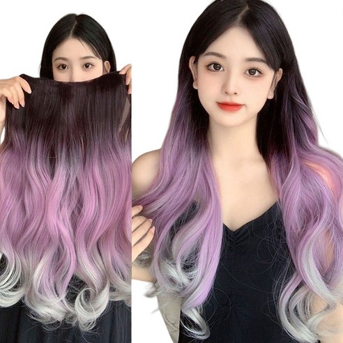 가발위드 옴브레 투톤 웨이브 붙임머리 브릿 포인트 시니온 가발, 1개, 다크브라운 퍼플그레이