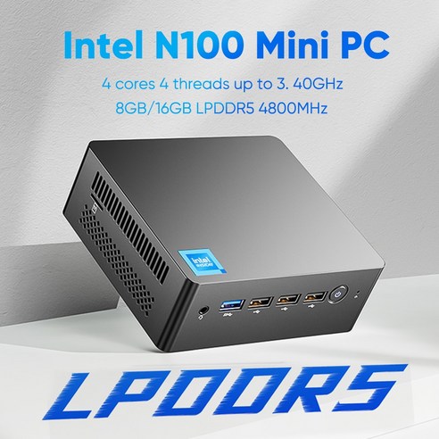 데스크탑 게임용 미니 PC 컴퓨터 인텔 N100 쿼드 코어 LPDDR5 16GB 8GB 4800Hz 윈도우 11 2xRJ45 LAN HDMI2.0 DP 2x4K 4 x USB 12, 없음, 39.1TB SSD N100 16G DDR5 NVME